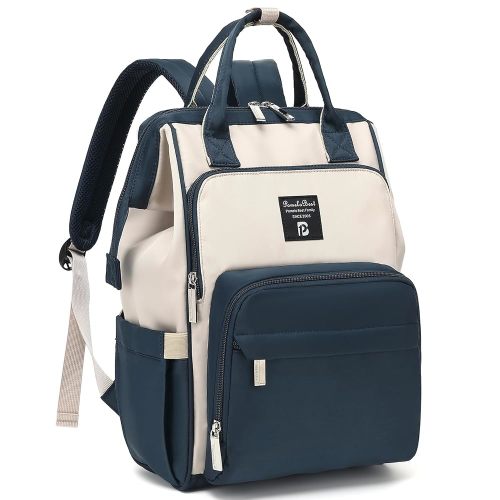 Pomelo Best Diaper Bag Backpack Stylish Waterproof Multifunctional Large Baby Bag with Changing Mat and Stroller Straps (Navy Blue/Almond)