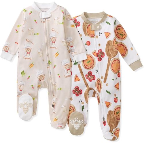 Burt's Bees Baby Boys' Organic Cotton Sleep and Play Footed Pajamas, One-piece Zip Front Romper, Baby Essentials