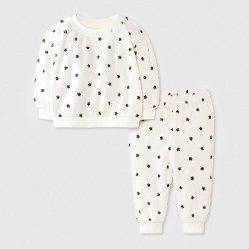 Baby Girls' 2pc Cozy Velour Floral Sweatshirt and Jogger Pants Set - Cat & Jack™ Cream 6-9M