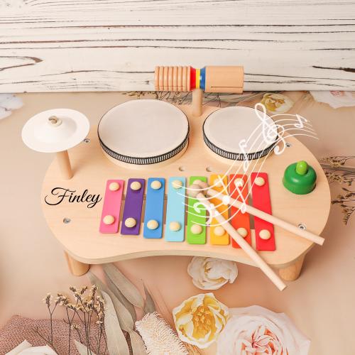 Personalized Custom Xylophone Music Drum Toy, 4-8 different tones, Children's Wooden Drum Set, Baby Early Education Sensory Toy，baby gift