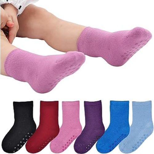 JORMATT 6 Pairs Toddler Thick Thermal Crew Socks Baby Winter Socks Boys and Girls Cute Warm Slipper Socks with Non Slip Girps