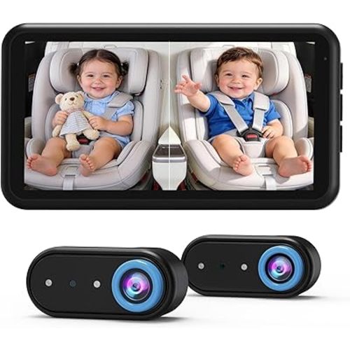 LUCKVIEW BM2 PRO Dual Baby Car Camera, 5.2" 1080P HD Display for Rear-Facing Car Seats, IR Night Vision, Anti-Shake Mount, Easy Install – Ideal for Parents with 2 Kids and Pets (Blue)