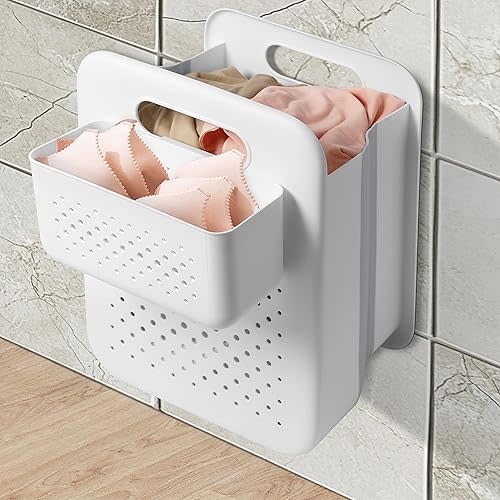 Large Collapsible Laundry Basket with Detachable Hanging Organizer (9.7"x7"x5.3"), Space-Saving Wall-Mounted Hamper for Home, Dorms, RVs, Main Basket Measures 13" x 9.5" x 17.5" In
