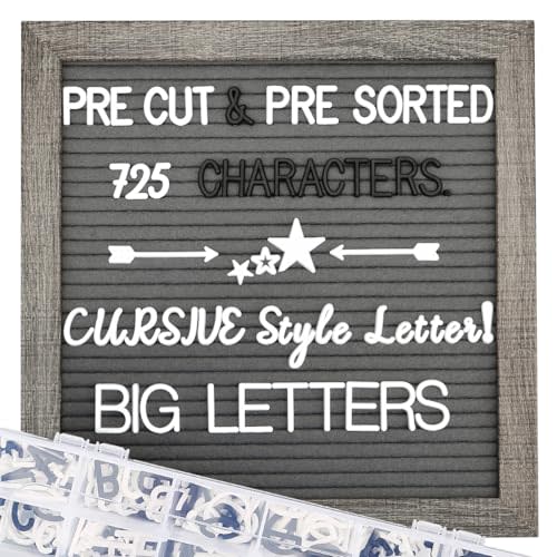 Grey Felt Letter Board - 10x10 Inch, Pre Cut 725 Letters, First Day of School, Classroom Decor, Baby Announcements