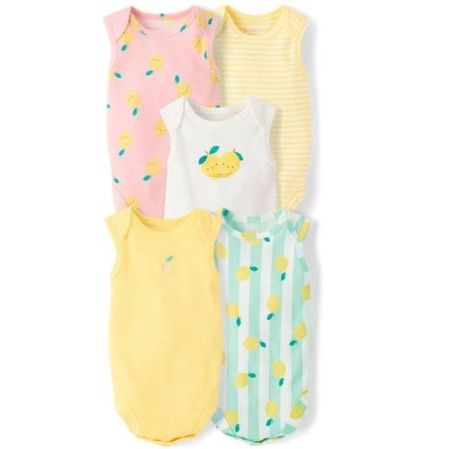 The Children's Place Baby Girls Sleeveless Lemon Bodysuit 5-Pack Blue 0-3 M