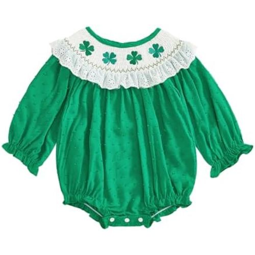 Baby Girl Embroidered Clover Romper Green Onesie
