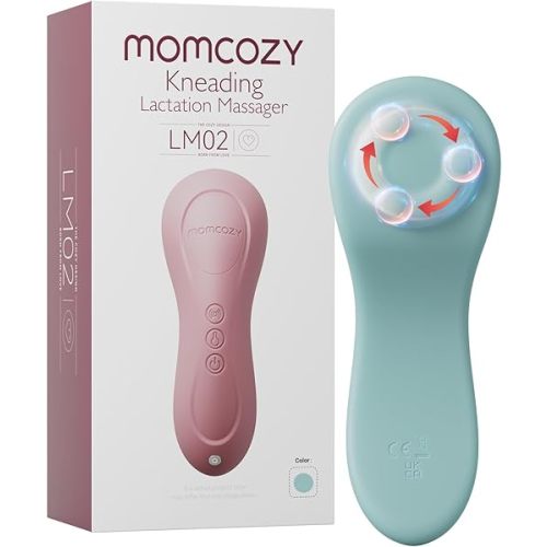 Momcozy Rolling Lactation Massager with Heat, 3-in-1 Real-Like Massage for Relieve Clogged Ducts, Breast Massager Warming for Breastfeeding, Improve Milk Flow, Blue-Green