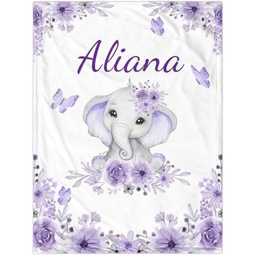 Funny DIY Custom Baby Blanket with Name Personalized Blankets for Girls Elephant Floral Customized Infant Baby Kids Teen Gifts Newborn Shower Birthday for Grandkids Daughter