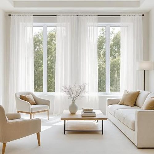 MIULEE Beige White Sheer Curtains 84 Inches Long 4 Panels 42 x 84 Inches