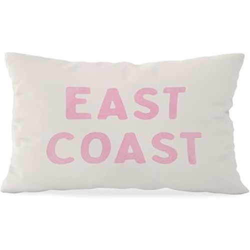 Pink Coastal Throw Pillow Cover 12x20, Preppy East Coast Coquette Pink Decor for Girls Room College Sofa Couch, Trendy Retro Dorm