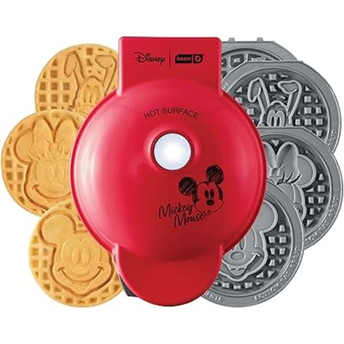 Disney Dash MultiMaker Mini Maker System - Electric Waffle Maker & Swappable Plates - 1 MultiMaker, 4 Plates, Mickey Mouse & Friends Design