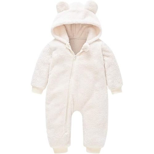 Newborn Baby Snowsuit Fleece Lined Onesie Outfits Warm Hooded Romper for Boys Girls Jumpsuit Zip Up Winter Thick Teddy Coat