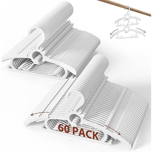 Toddler Hangers 60PCS, 11"-14" Extendable and Stackable Baby Hangers, 45g Ultra-Thick Space Saving Non-Slip Plastic Hanger for Infant, Kids and Nursery Closet, White
