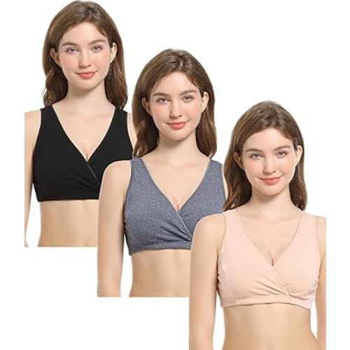 CAKYE 3 Pack Cotton Maternity Nursing Bras Breastfeeding Sleep Bralette Postpartum Bra