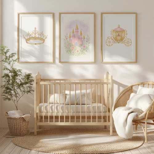 Fairytale Princess Wall Art Set - Girl Room Castle Watercolor Prints ( 3-Piece Fairytale Decor)