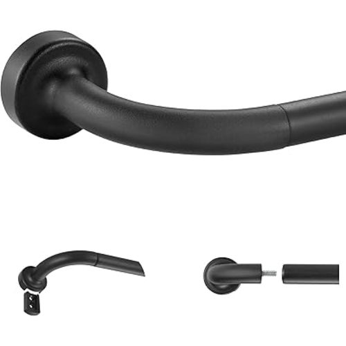 Matte Black Disc Curtain Rods, 28-48 Inches Window Curtain Rod,Adjustable Room Darkening Curtain Rod with Aluminum Finials and Brackets,Wrap Around Design