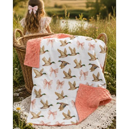 Pink Bow Mallard Minky Blanket
