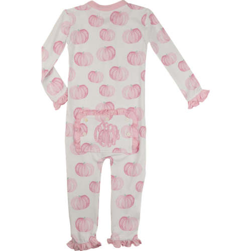 Pink Knit Pumpkin Print Zipper Pajamas