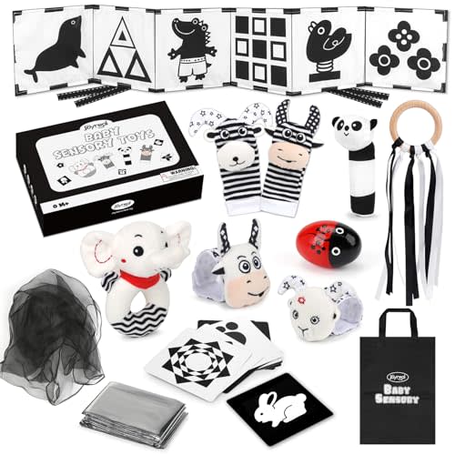 Joyreal High Contrast Baby Toys 0-6 Months, Black and White Sensory Toys for Newborn Brain Development, Montessori Infant Toys with 20 Cards