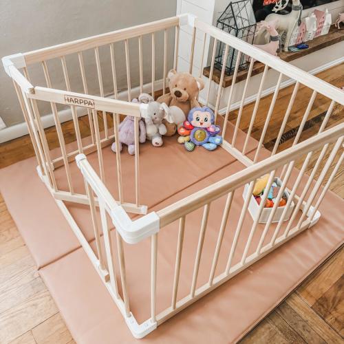 HARPPA Wooden Baby Gate Playpen | Non-Toxic Foldable DIY Adjustable Play Yard for Infants & Toddlers – Natural Finish Baby Fence for Small & Large Spaces