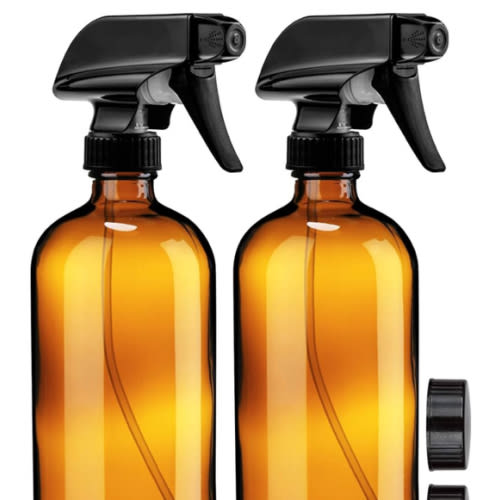 Sally's Organics Empty Amber Glass Spray Bottles - 2 Pack - Large 16oz Refillable Bottle for is Great for Essential Oils, Plants, Cleaning Solutions, Hair - Durable Nozzle - Fine Mist/Stream Setting