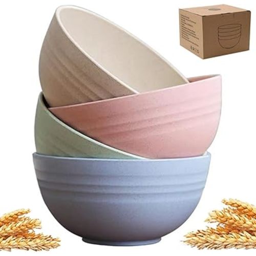 Lchkrep Unbreakable Cereal Bowls 24 oz, Reusable Wheat Straw Bowl Pack of 4 - Dishwasher and Microwave Safe, BPA-Free for Snacks, Dining, Camping, RV, Dorm