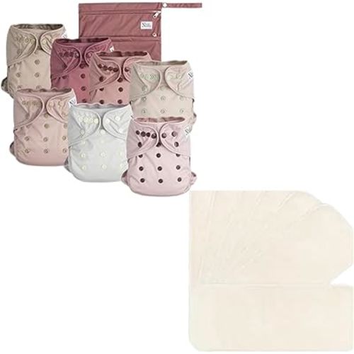 Nora's Nursery Cloth Diaper Cover, Washable Reusable Diaper Cover with Snap Closure, Flat or Fitted Cloth Diaper Inserts + 7 Pack Inserts with Snap