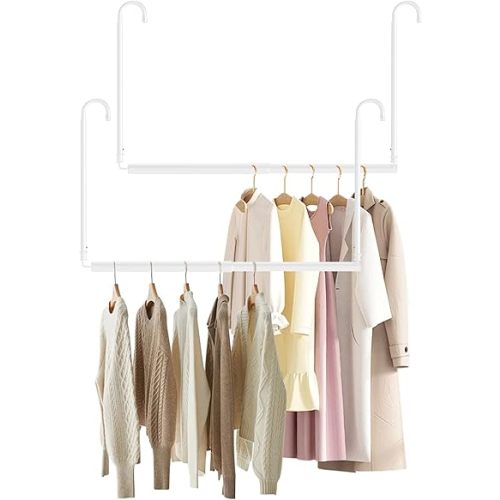 Hanging Closet Rod Adjustable Width Height Closet Rod For Hanging Clothes White 2 Pack Closet Extender Hanging Rod Clothes Space-Saving Hanging Bar Organizer