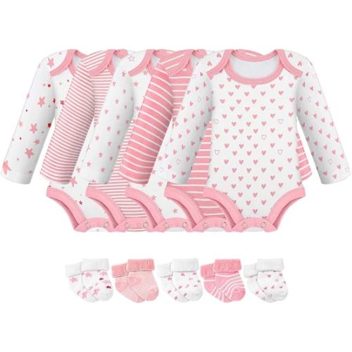 Glitopper 5 Pack Preemie Long Sleeve Bodysuit
