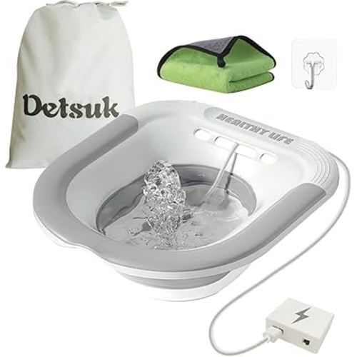 Foldable Electric Sitz Bath Kit with Automatic Flushing for Hemorrhoid Relief and Postpartum Care | Portable Hip Bath Basin for Perineal Soaking, Pain Relief, and Bidet Functionality, Easy to Use