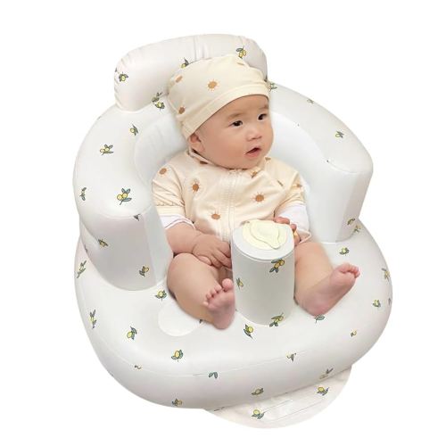 Inflatable Baby Seat for Babies 3-36 Months, Inflatable Baby Chair for Learning to Sit, Summer Floating Seat with Built in Air Pump, Blow Up Baby Chair for Home or Camping (Olive Flower)