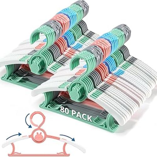 80 Pack Baby Hangers for Closet, Extendable & Adjustable Non-Slip Kids Hangers, 11~14inch Plastic Kid Hanger for Toddler Kids Children Infant Teen