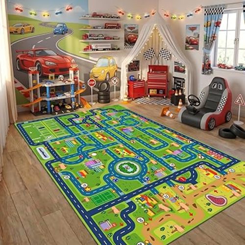 yongjoy Car Rug Road Map Area Rug, 59" x 39.4" Non-Slip Floor Mat