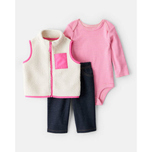 Baby Girl 3-Piece Fleece Vest Outfit Set - Pink - Carter's | Carter's