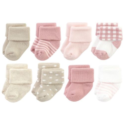 Hudson Baby Basics Infant Baby Cozy Terry Socks 8-Pack, Rose Clay, 0-6 Months