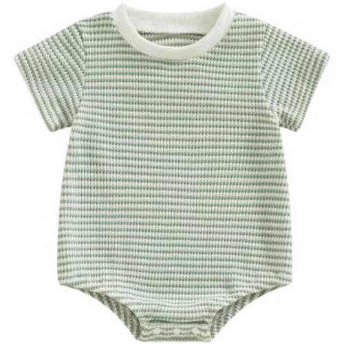 VISGOGO Unisex Baby Boy Girl Striped Romper Waffle Short Sleeve Bubble Oversized Romper Bodysuit Summer Clothes