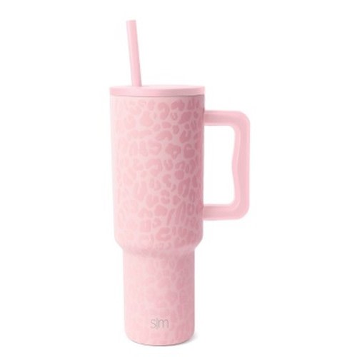 Simple Modern Trek 40oz Stainless Steel Leopard Lidded Tumbler Pink: SLM Water Bottle for Cold Beverages, Hand Wash