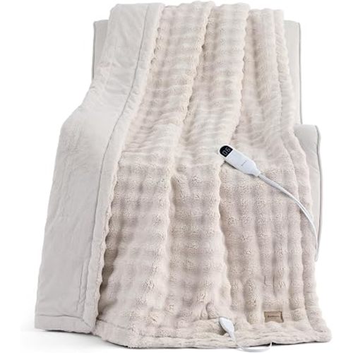 Bedsure Cloud Bubble Heated Blanket Throw XL, Soft Electric Blanket, Beige