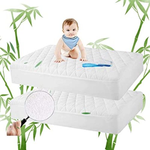 Safe and Sound 2 Pack Bamboo Viscose Crib Mattress Protector, Waterproof Quilted Crib Mattress Pads, Soft Breathable Baby Mattress Cover (28x52 Inches)