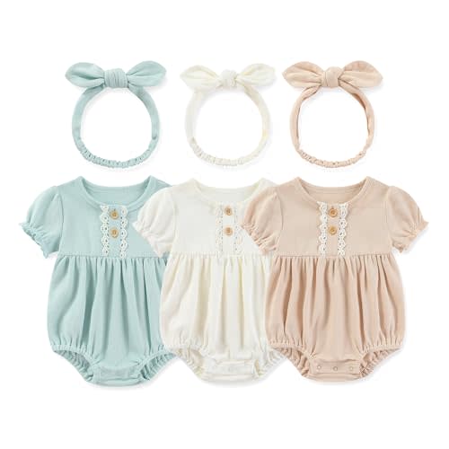 Newborn Baby Girl Clothes Cotton Bubble Romper Floral Short Sleeve Bodysuit 3 Pack