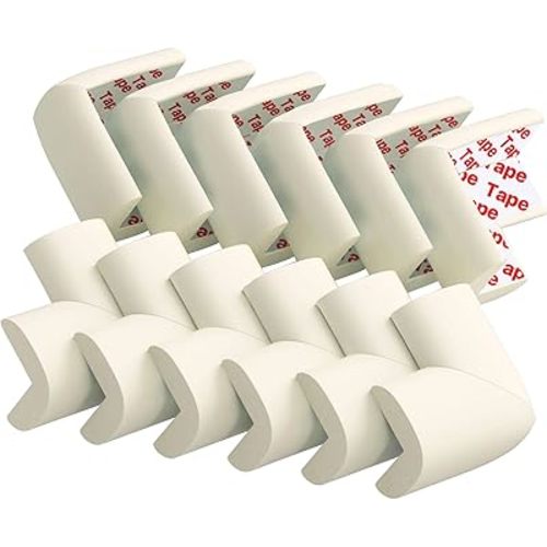 12 Pack Corner Protector Baby Proofing Edge and Corner Guards, Soft Safety Pre-Taped Rubber Foam Furniture Bumpers for Fireplace, Table, Stair, Cabinet (Off White)