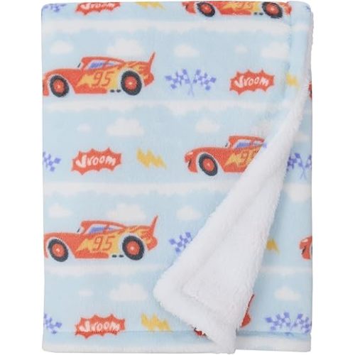NoJo Disney Cars Lightning McQueen Super Soft Sherpa Baby Blanket - Red, Light Blue