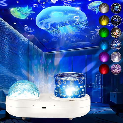 Ocean Kids Night Light Projector, 360° Rotating Jellyfish Light Projector, Baby Toddler Bedroom Ceiling Projector, Birthday Christmas Gift for Kids and Adults