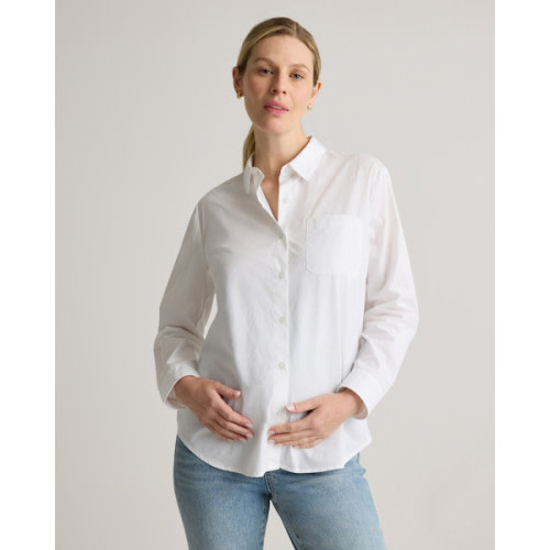 100% Organic Cotton Poplin Maternity Long Sleeve Shirt in Classic White
