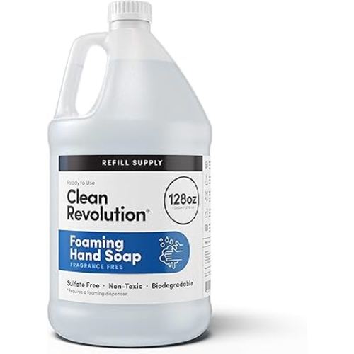 Clean Revolution Foaming Hand Soap Refill Supply, Gentle, Moisturizing & Eco-Friendly, Ready to Use Formula, Gluten Free, Unscented, Fragrance Free, 128 Fl Oz