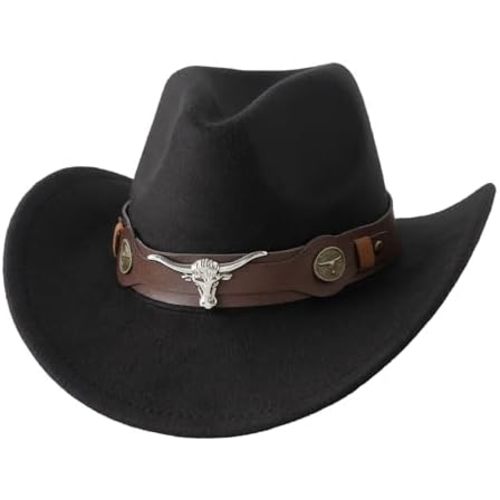 Jastore Kids Western Hats Boys Girls Cowboy Felt Hat Jazz Fedora Cowgirl Hats with Belt Buckle