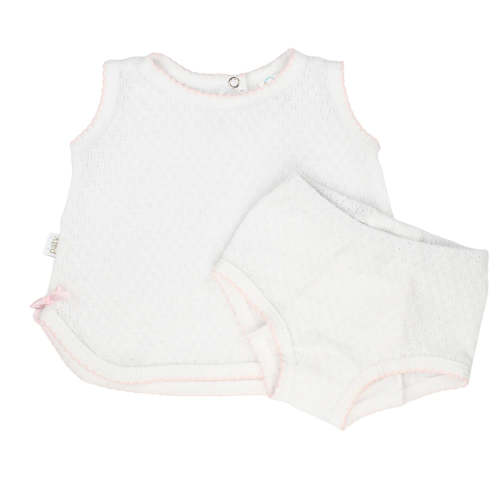 White w/ Pink Trim Sleeveless Diaper Set