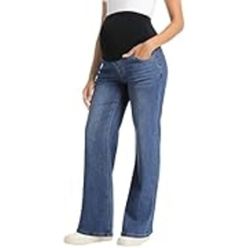 V VOCNI Maternity Jeans Straight Leg Pregnancy Wide Leg Denim Pants | Stretchy Denim, Over Bump Support, Pockets, Loose Fit, Pregnancy Pants for Work, Trendy Spring Fall Maternity Clothes