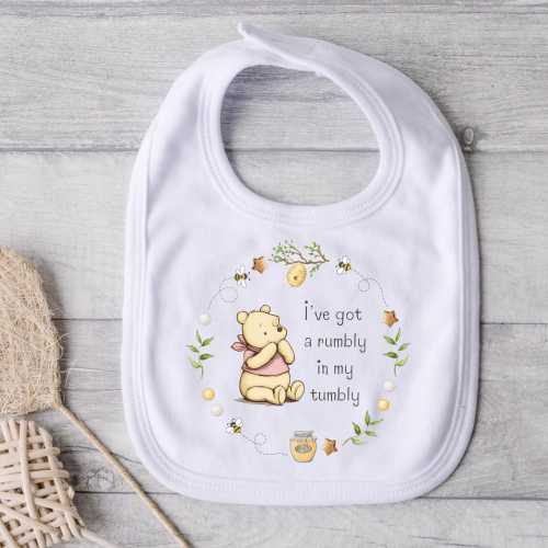Winnie-the-Pooh Baby Bib: Rumbly Tumbly, Cotton Baby Shower Gift