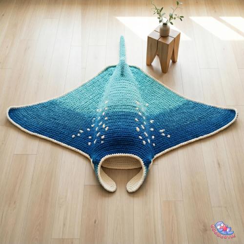 Giant Crochet Manta Ray Floor Pillow rug,Custom Crocheted Ocean Nursery Decor,Crochet Manta Ray Stuffed animals Carpet living room rug gifts